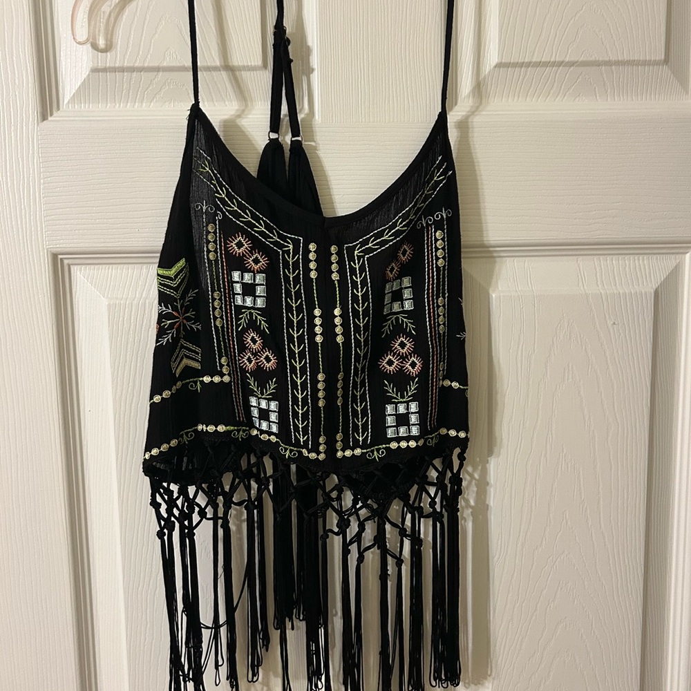 Ocean Drive Black Embroidered Crop Top